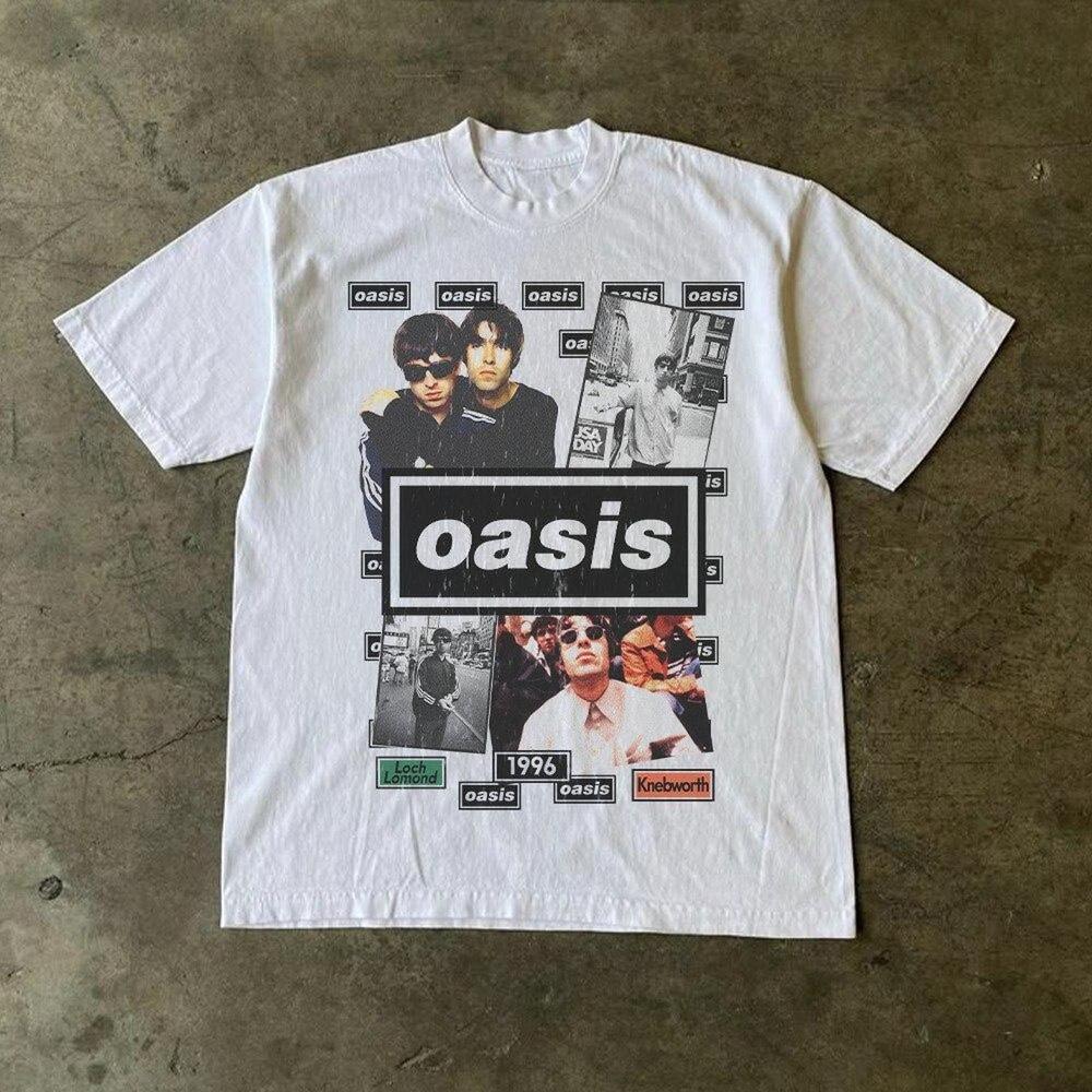 Oasis 1996 Knebworth Gallagher Collage Retro White T-Shirt